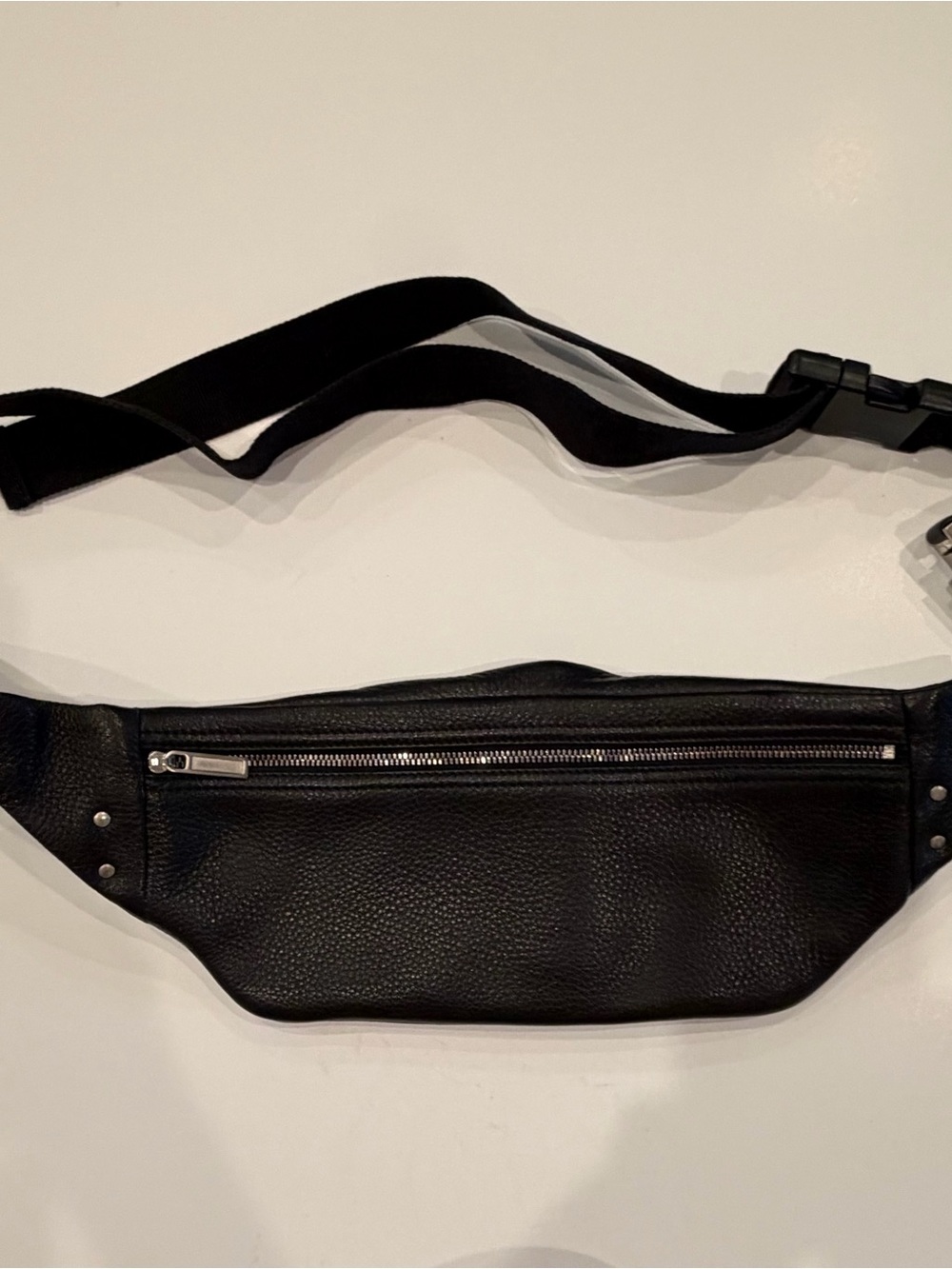 Rick Owens Black Leather Belt Bag with Front Zip